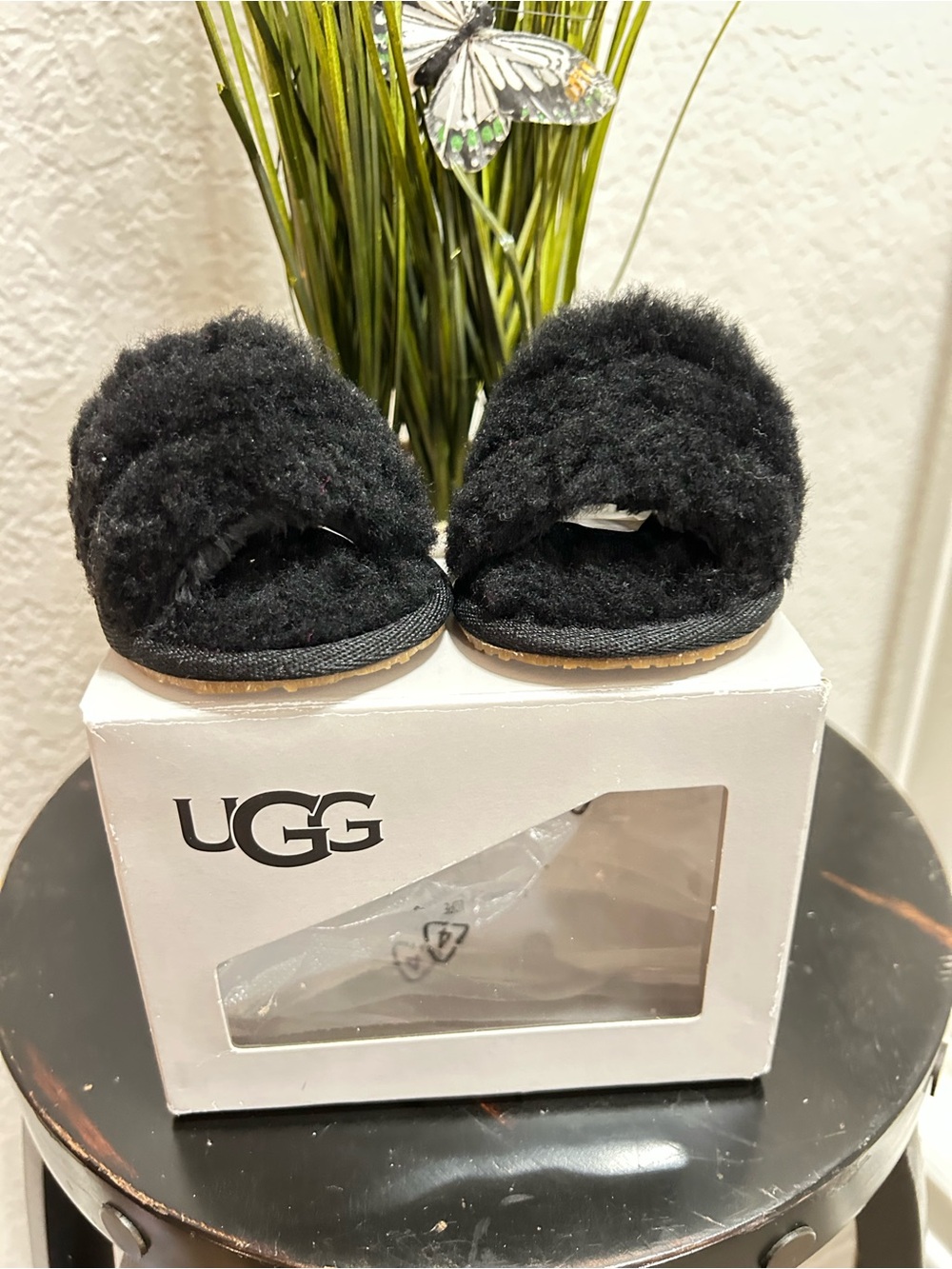 Baby UGG Black Plush Sandals
